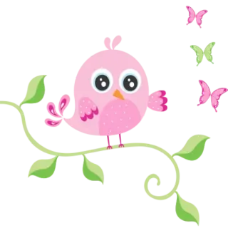 Ⓜ️ Vogel, rosa, Schmetterling, süß, Ast, Natur whatsapp sticker