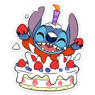 🎂 Stitch สติทช์, ลิโล่ แอนด์ สติทช์, เค้ก, วันเกิด, การ์ตูน, ดิสนีย์ telegram sticker