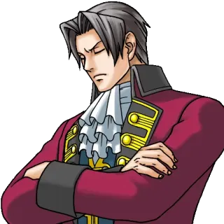 😒 Miles Edgeworth Ace Attorney 弁護士, 裁判官, アニメ, 真面目, ゲーム telegram sticker