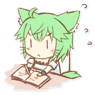 ✍ mèo gái, anime, viết, học tập, kawaii telegram sticker