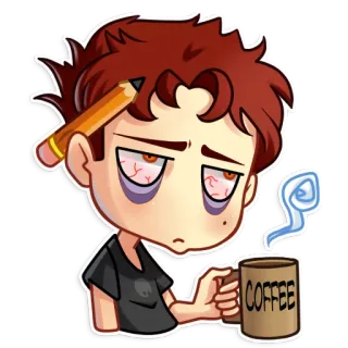 😪 COFFEE caffè, stanco, esausto, matita, cartone animato, disegno, caffeina, sovraccarico telegram sticker