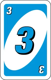 💙 UNO 3 card game, number, blue, uno whatsapp sticker