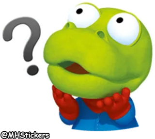 🤔 กบ, คำถาม, สับสน, การ์ตูน, สีเขียว, ตัวละคร, สีหน้า telegram sticker