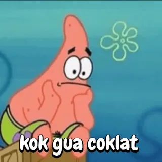 😀 Patrick Star Spongebob Squarepants kok gua coklat patrick, spongebob, cartoon, denken, meme whatsapp sticker