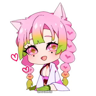 ❤️ Mitsuri Kanroji Demon Slayer @HAWKS Anime, Chibi, Demon Slayer, Mitsuri Kanroji, Liebessäule, Pinke Haare, Herz, Süß whatsapp sticker
