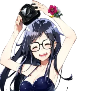 👙 anime, girl, camera, photography, smiling whatsapp sticker