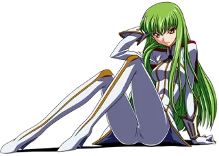 😏 C.C. Code Geass Anime, Personnage, Cheveux verts, Femme, Assise telegram sticker