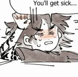 ☁️ You'll get sick... Anime, Kreskówka, Chory, Łóżko, Zmęczony telegram sticker