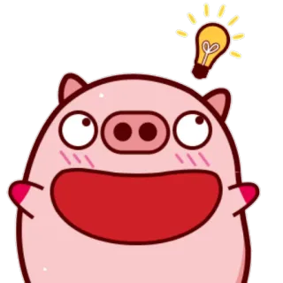 😃 cochon, ampoule, idée, dessin animé, mignon, joyeux, animal whatsapp sticker
