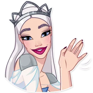 👋 mulher, rainha, coroa, cabelo prateado, desenho animado, retrato, acenando telegram sticker