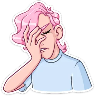 🏖 Facepalm, 좌절, 핑크 머리, 만화, 감정, 실망 telegram sticker