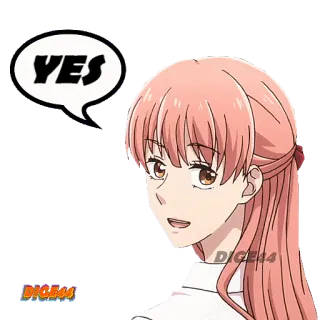 👍 YES 애니메이션, 여자, 네, 말풍선 telegram sticker