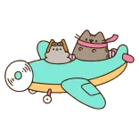✈️ Pusheen cat, airplane, flying, cartoon, cute, animal telegram sticker