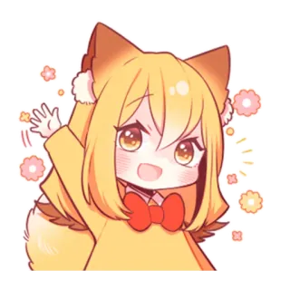👋 anime, cute, kawaii, fox girl, chibi, animal ears, sparkle telegram sticker