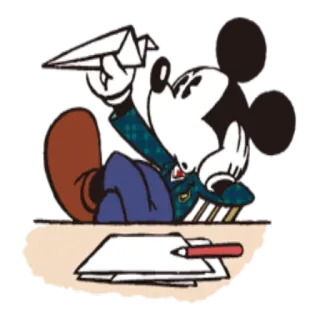 🙃 Mickey Mouse Mickey Mouse, dessin animé, Disney, avion en papier, écriture, bureau telegram sticker