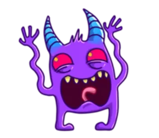 😖 Monster, Cartoon, Lila, Dämon, Lustig whatsapp sticker