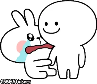 😭 cartone animato, piangere, triste, coniglio, personaggio, abbraccio, carino telegram sticker