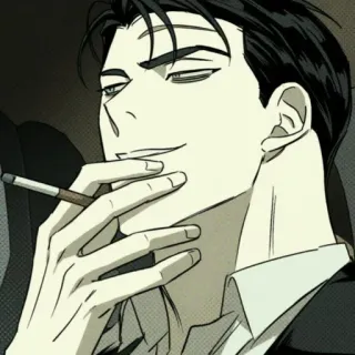 💚 hombre, fumando, cigarrillo, ilustración, sonrisa burlona, anime telegram sticker