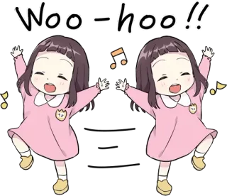 🥳 Woo-hoo!! Cartoon, Aufgeregt, Jubelnd, Fröhlich, Feier, Tanzend whatsapp sticker