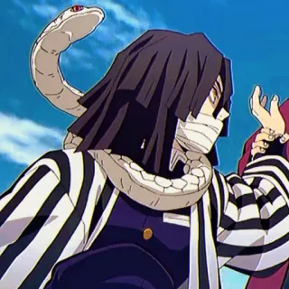 🐍 Obanai Iguro Demon Slayer Obanai Iguro, Demon Slayer, Anime character, Snake, Hashira, bandage, striped haori whatsapp sticker