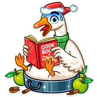 😨 COOK BOC... goose, cartoon, christmas, book, cooking, winter, apple, cinnamon telegram sticker