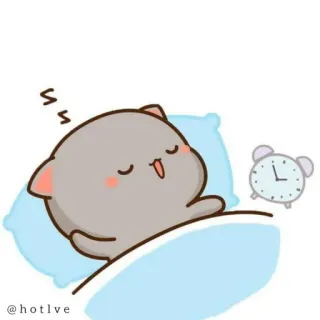 😪 @hotlve sleeping, cat, cartoon, alarm clock, pillow, bed, cute telegram sticker