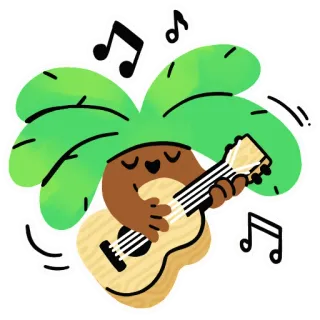🎸 palmier, guitare, musique, dessin animé, tropical, illustration telegram sticker