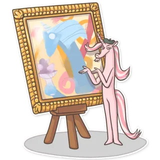 🎨 unicorn, seni, lukisan, artis, easel, kartun, stiker whatsapp sticker