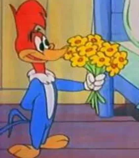 💐 Woody Woodpecker 만화, 우디 우드페커, 애니메이션, 꽃 telegram sticker