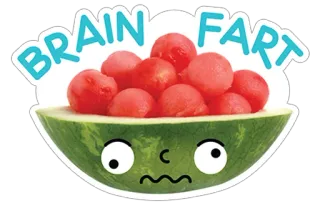 😩 BRAIN FART Zaćmienie umysłu, Arbuz, Owoc, Wyrażenie, Śmieszne, Kreskówka, Jedzenie whatsapp sticker