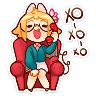 📞 XO XO XO 漫画, 可愛い, かわいい, xoxo, おしゃべり, 幸せ, 椅子, 花, 電話 whatsapp sticker