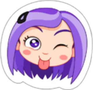 😜 Cartoon, Mädchen, Zwinkern, Süß, Lila Haare telegram sticker