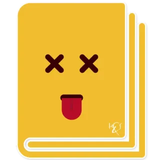 📔 libro, emoji, muerto, ojos de X, sacando la lengua, amarillo, divertido, dibujos animados telegram sticker