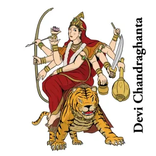 🕉️ Chandraghanta Devi Chandraghanta Diosa hindú, Chandraghanta, Durga, Tigre, Espada, Religión, Arco y flecha whatsapp sticker