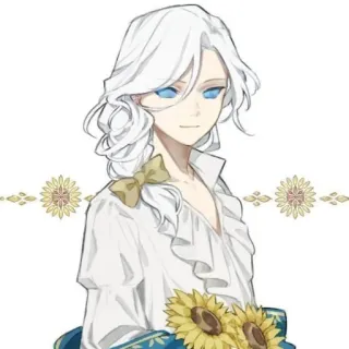 📷 anime, boy, sunflowers, white hair, blue eyes, art, illustration telegram sticker