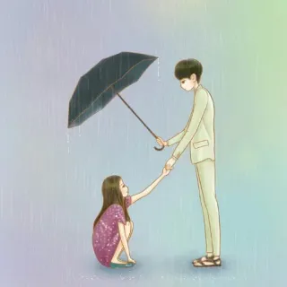 ❤️ coppia, ombrello, amore, pioggia, cartoni animati, romanticismo, relazione telegram sticker