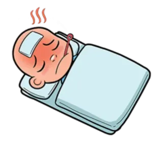 😥 malade, maladie, fièvre, lit, thermomètre, dessin animé telegram sticker