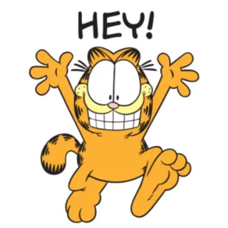 🙌 Garfield HEY! Garfield, desenho animado, gato, laranja, saudação, feliz telegram sticker
