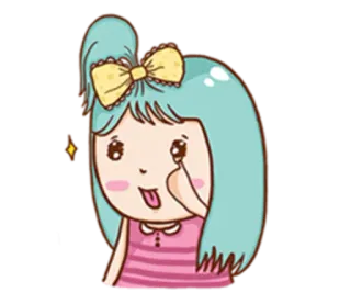 😛 Cartoon, Mädchen, Süß, Schleife, Blaue Haare telegram sticker
