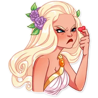 😑 mujer, flores, corazón, enojado whatsapp sticker
