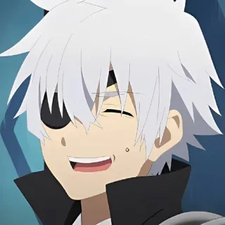 🌙 Anime, Charakter, Weißes Haar, Augenklappe, Lächelnd whatsapp sticker