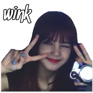 🐫 wink knipoog, vredesteken, meisje, blij, aziatisch telegram sticker