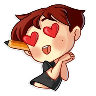 😍 cartone animato, amore, occhi a cuore, matita, disegno, carino, espressione, chibi telegram sticker