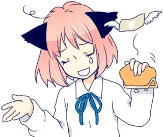 💸 orelhas de gato, chorando, carteira, dinheiro, desenho animado, cabelo rosa, triste telegram sticker