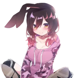 💞 Anime-Mädchen, Hasenohren, Pinker Hoodie, Süß, Cartoon telegram sticker