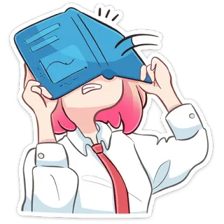 🤦‍♀️ anime, anak sekolah, stres, belajar, buku, rambut merah muda, lelah, frustrasi telegram sticker