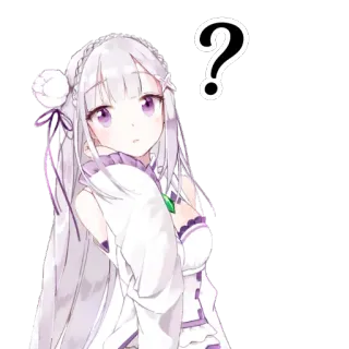 ❓ Emilia Re:Zero anime, girl, question, purple, white hair whatsapp sticker