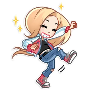 💃 kartun, gadis, karakter, pirang, jaket, jeans, kasual telegram sticker