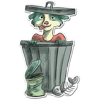 🗑 кот, мусорное ведро, рыба, животное, мультфильм, наклейка, мусорный бак whatsapp sticker