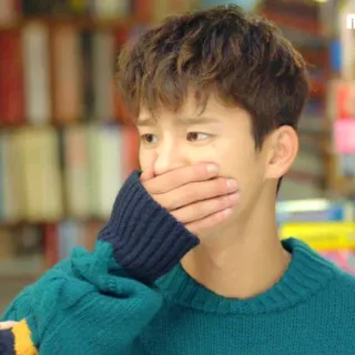 🤭 person, face, hand over mouth, worried, man, korean whatsapp sticker